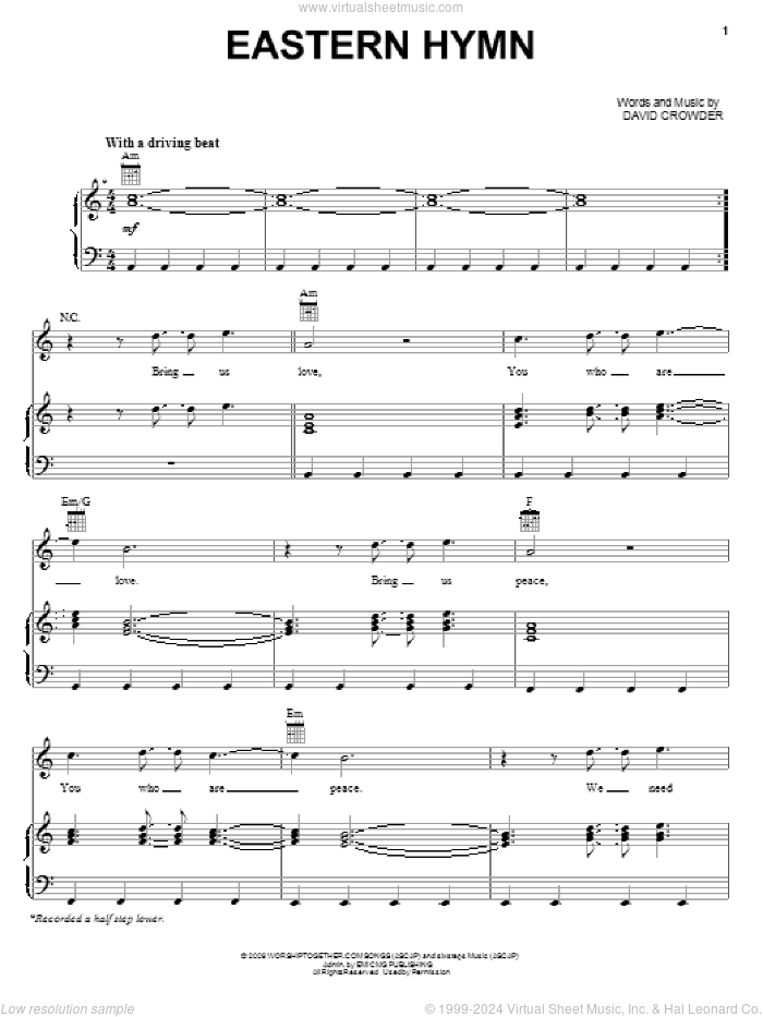 Eastern Hymn sheet music for voice, piano or guitar by David Crowder Band and David Crowder, intermediate skill level