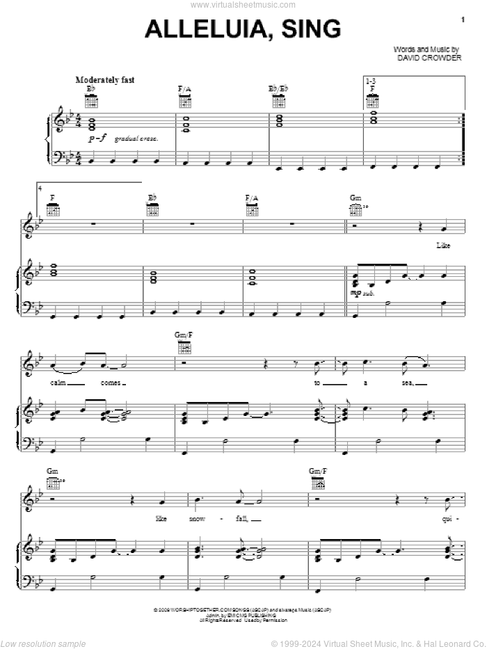 Alleluia, Sing sheet music for voice, piano or guitar by David Crowder Band and David Crowder, intermediate skill level