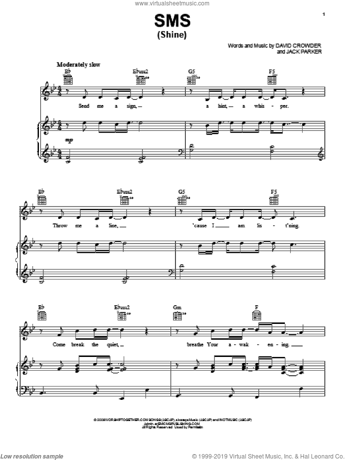 SMS (Shine) sheet music for voice, piano or guitar by David Crowder Band, David Crowder and Jack Parker, intermediate skill level