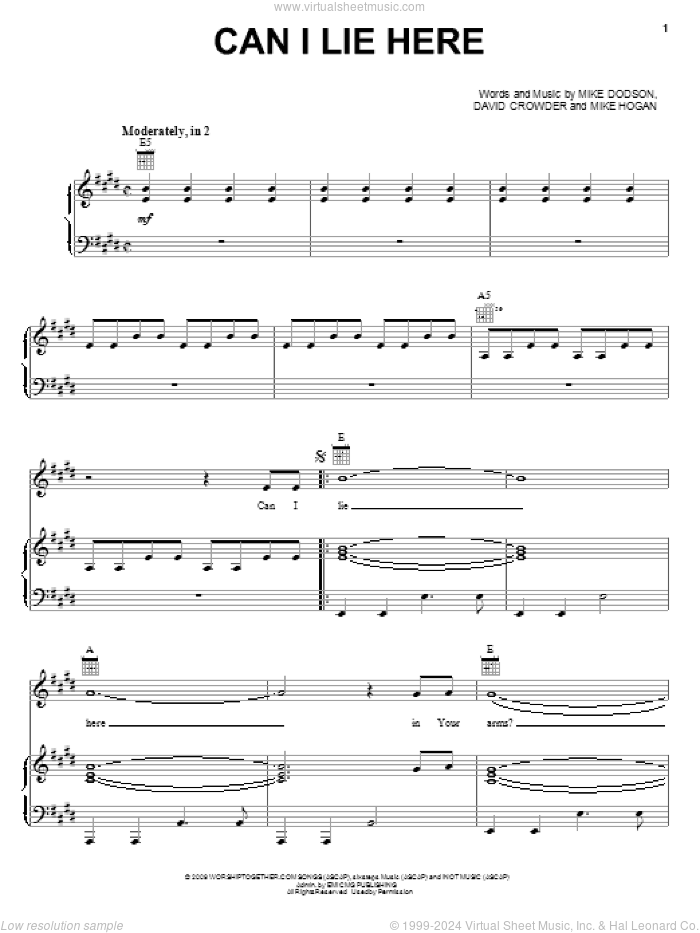 Can I Lie Here sheet music for voice, piano or guitar by David Crowder Band, David Crowder, Mike Dodson and Mike Hogan, intermediate skill level