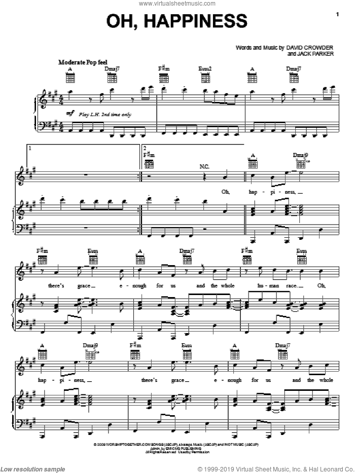 Oh, Happiness sheet music for voice, piano or guitar by David Crowder Band, David Crowder and Jack Parker, intermediate skill level