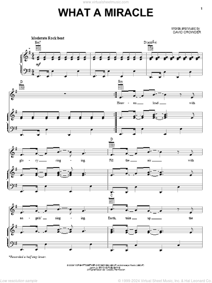 What A Miracle sheet music for voice, piano or guitar by David Crowder Band and David Crowder, intermediate skill level