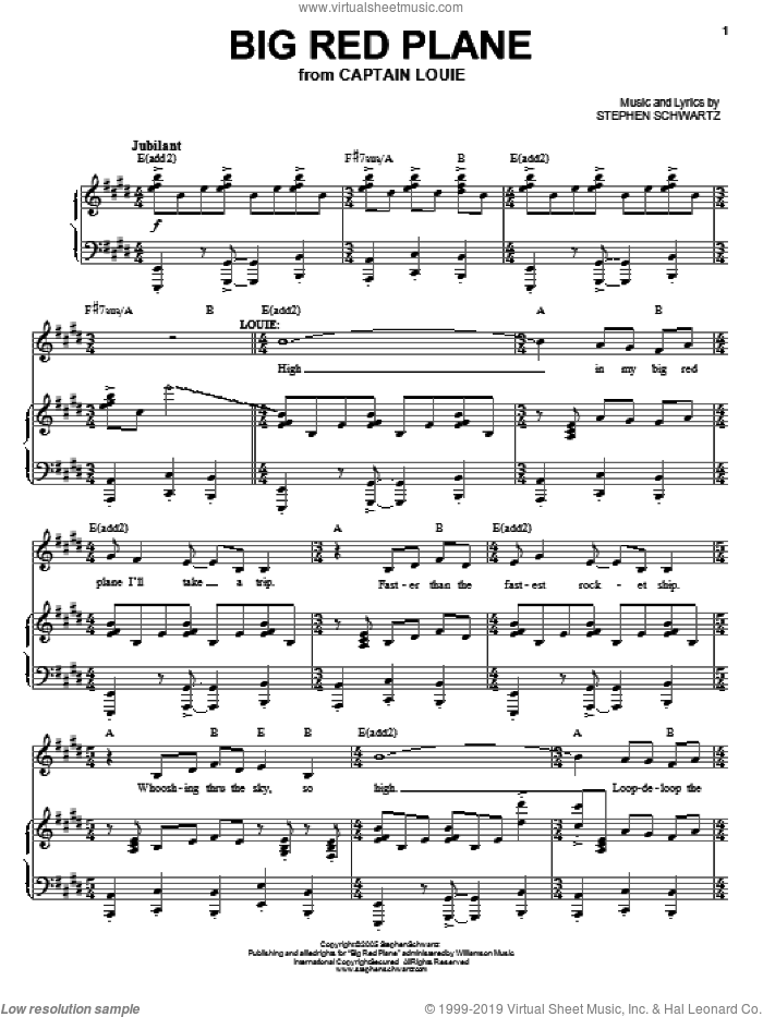 Big Red Plane sheet music for voice, piano or guitar by Stephen Schwartz and Captain Louie (Musical), intermediate skill level