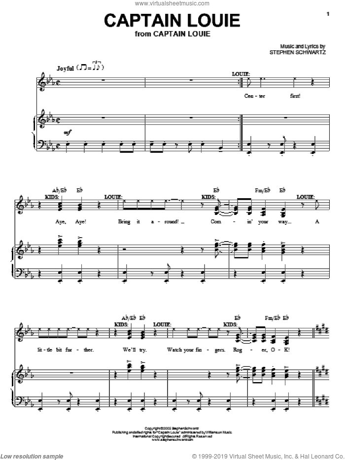 Captain Louie sheet music for voice, piano or guitar by Stephen Schwartz and Captain Louie (Musical), intermediate skill level
