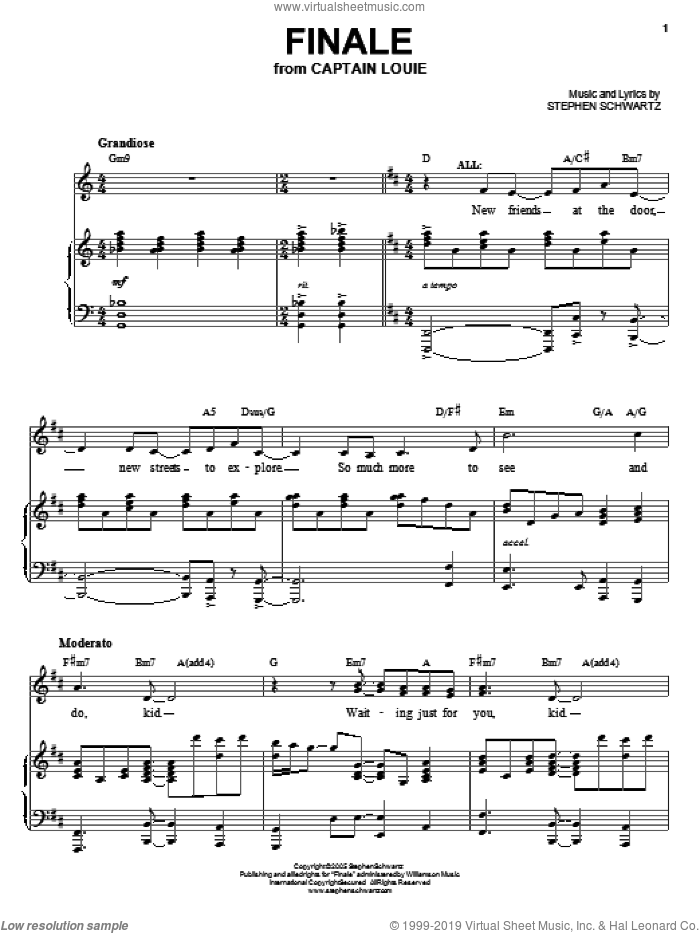 Finale sheet music for voice, piano or guitar by Stephen Schwartz and Captain Louie (Musical), intermediate skill level
