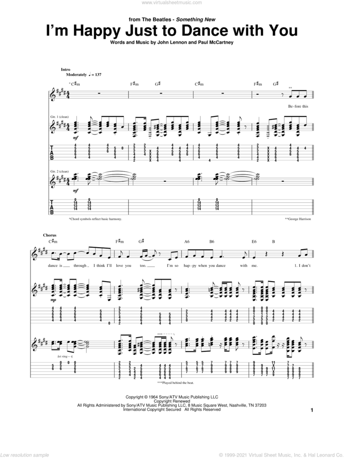 I'm Happy Just To Dance With You sheet music for guitar (tablature) by The Beatles, John Lennon and Paul McCartney, intermediate skill level