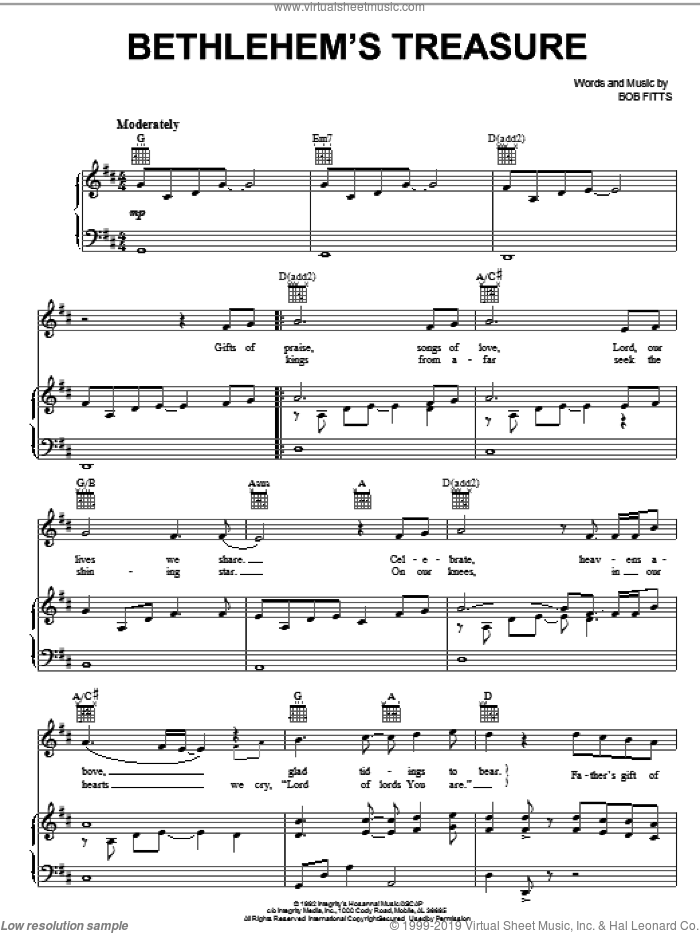 Bethlehem's Treasure sheet music for voice, piano or guitar by Bob Fitts, intermediate skill level
