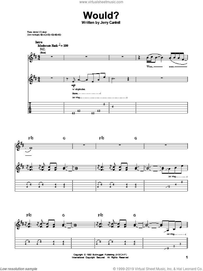 Would? sheet music for guitar (tablature, play-along) by Alice In Chains and Jerry Cantrell, intermediate skill level