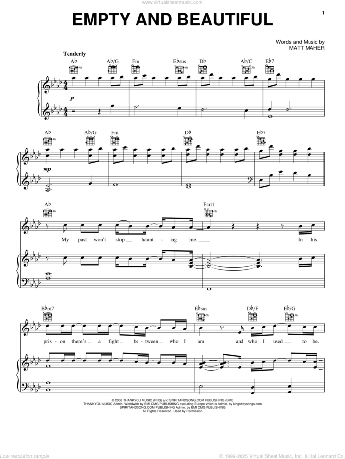 Empty And Beautiful sheet music for voice, piano or guitar by Matt Maher, intermediate skill level