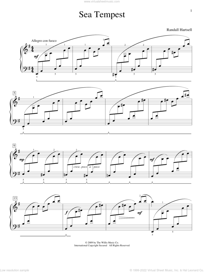 Sea Tempest sheet music for piano solo (elementary) by Randall Hartsell, beginner piano (elementary)