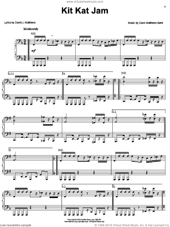 Kit Kat Jam sheet music for piano solo by Dave Matthews Band, intermediate skill level