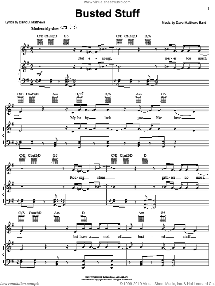 Busted Stuff sheet music for voice, piano or guitar by Dave Matthews Band, intermediate skill level