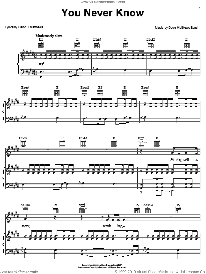 You Never Know sheet music for voice, piano or guitar by Dave Matthews Band, intermediate skill level