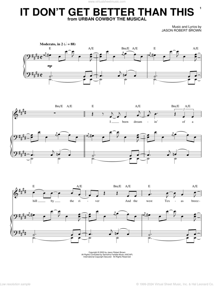 It Don't Get Better Than This sheet music for voice and piano by Jason Robert Brown and Urban Cowboy (Musical), intermediate skill level