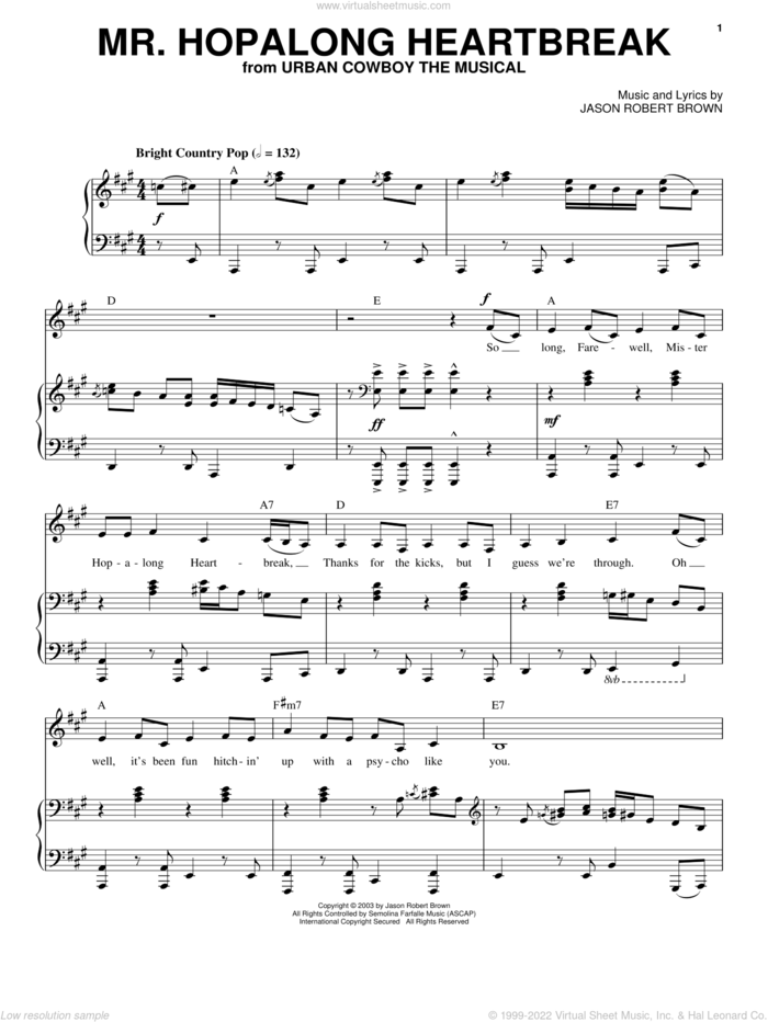 Mr. Hopalong Heartbreak (from Urban Cowboy) sheet music for voice and piano by Jason Robert Brown and Urban Cowboy (Musical), intermediate skill level