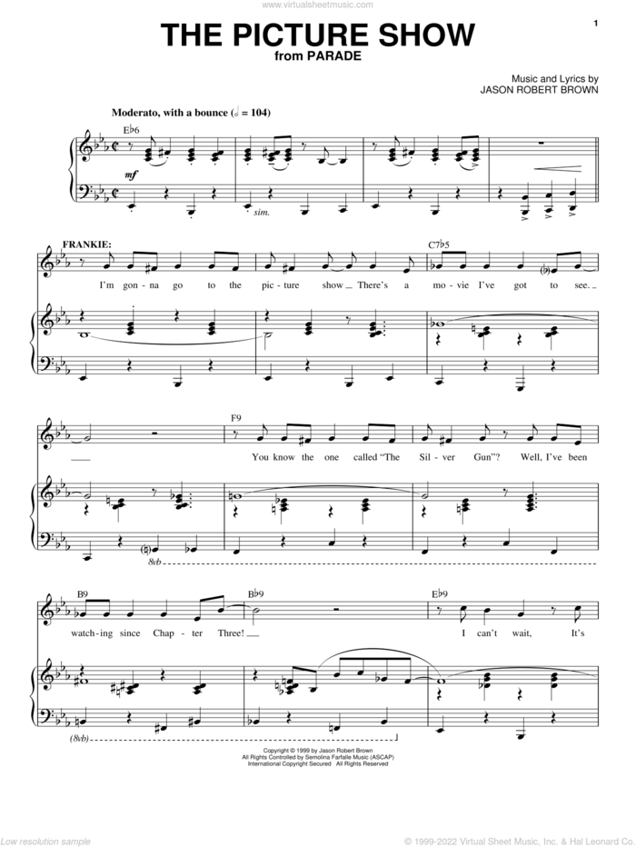 The Picture Show (from Parade) sheet music for voice and piano by Jason Robert Brown and Parade (Musical), intermediate skill level