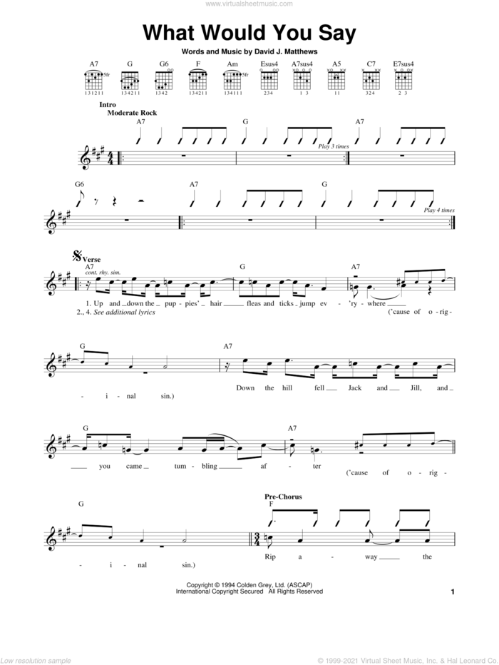 What Would You Say sheet music for guitar solo (chords) by Dave Matthews Band, easy guitar (chords)
