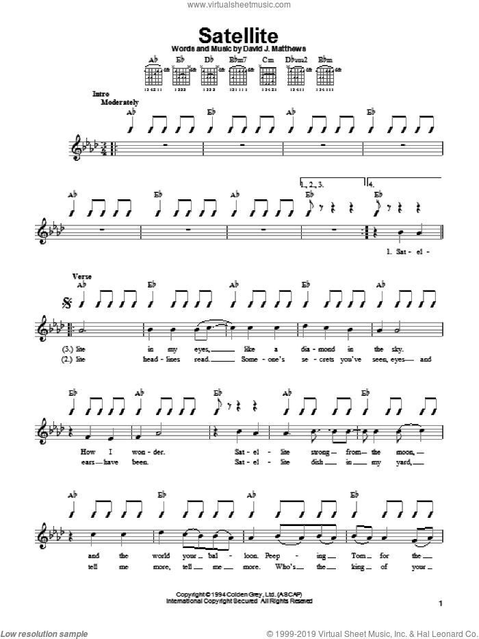 Satellite sheet music for guitar solo (chords) by Dave Matthews Band, easy guitar (chords)