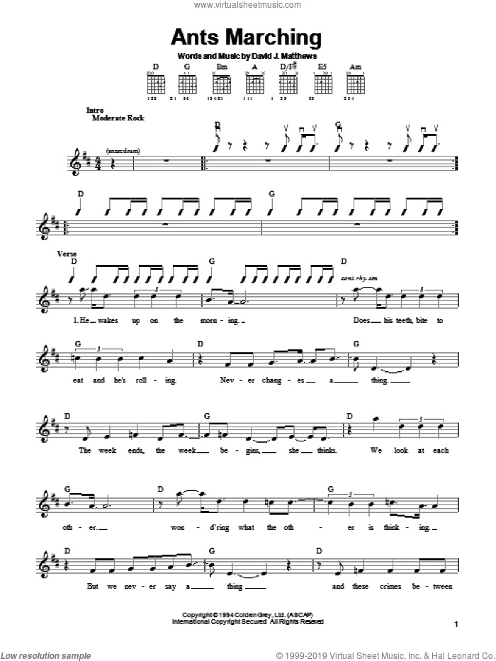 Ants Marching sheet music for guitar solo (chords) by Dave Matthews Band, easy guitar (chords)