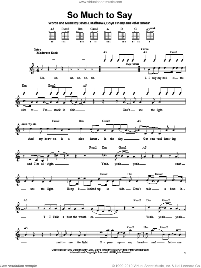 So Much To Say sheet music for guitar solo (chords) by Dave Matthews Band, Boyd Tinsley and Peter Griesar, easy guitar (chords)