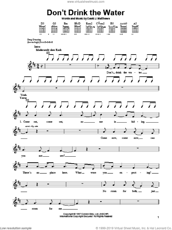 Don't Drink The Water sheet music for guitar solo (chords) by Dave Matthews Band, easy guitar (chords)