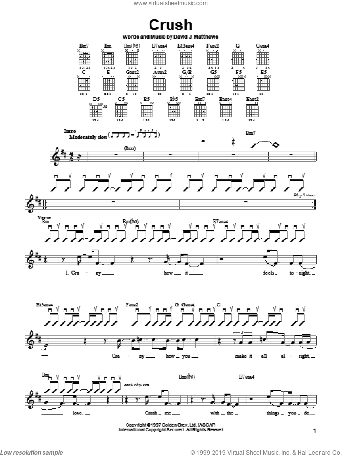 Crush sheet music for guitar solo (chords) by Dave Matthews Band, easy guitar (chords)