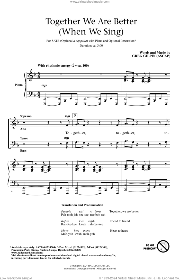 Together We Are Better (When We Sing) sheet music for choir (SATB: soprano, alto, tenor, bass) by Greg Gilpin, intermediate skill level