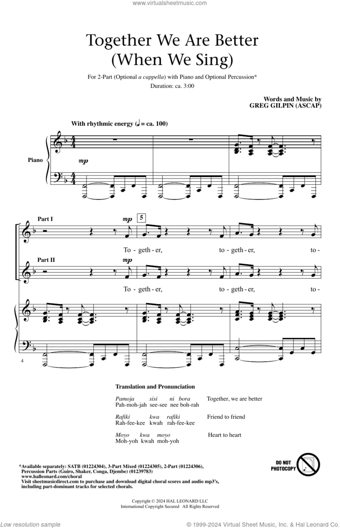 Together We Are Better (When We Sing) sheet music for choir (2-Part) by Greg Gilpin, intermediate duet
