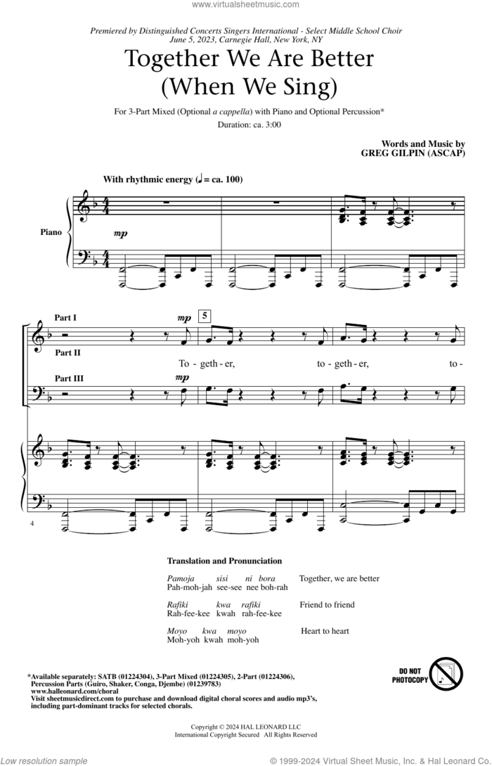 Together We Are Better (When We Sing) sheet music for choir (3-Part Mixed) by Greg Gilpin, intermediate skill level