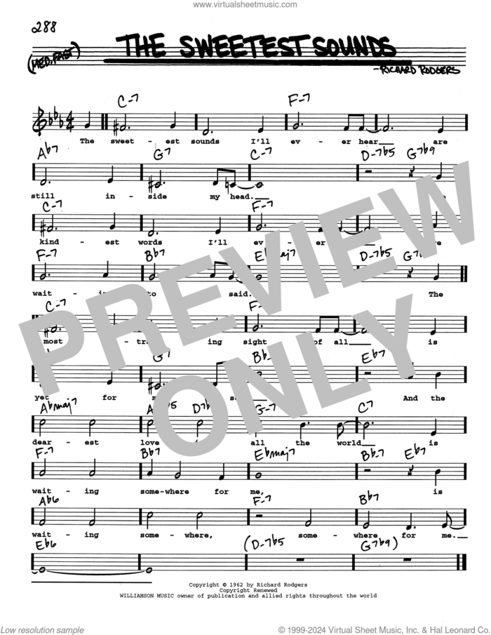 The Sweetest Sounds (Low Voice) sheet music for voice and other instruments (real book with lyrics) by Richard Rodgers, intermediate skill level