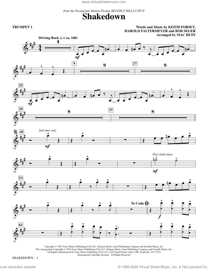 Shakedown (arr. Mac Huff) (complete set of parts) sheet music for orchestra/band (Instrumental Accompaniment) by Mac Huff, Bob Seger, Harold Faltermeyer and Keith Forsey, intermediate skill level