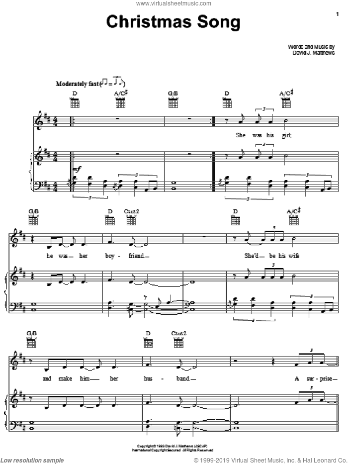 Christmas Song sheet music for voice, piano or guitar by Dave Matthews Band, intermediate skill level