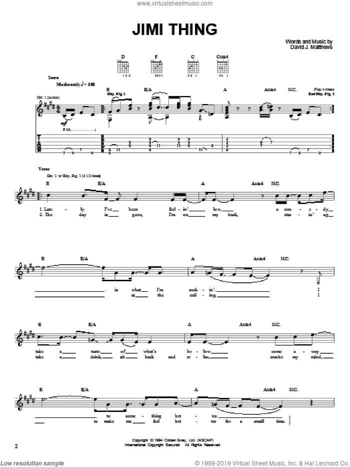 Jimi Thing sheet music for guitar solo (chords) by Dave Matthews Band, easy guitar (chords)