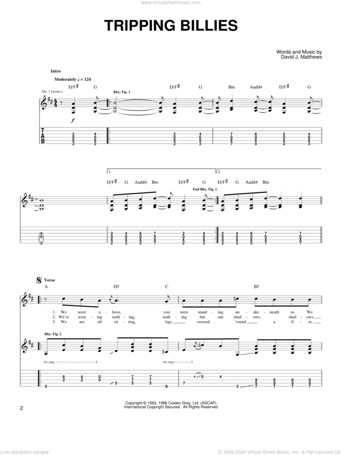 Tripping Billies sheet music for guitar solo (chords) by Dave Matthews Band, easy guitar (chords)