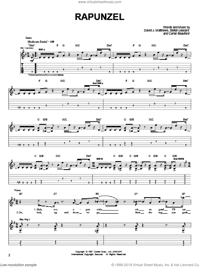 Rapunzel sheet music for guitar solo (chords) by Dave Matthews Band, Carter Beauford and Stefan Lessard, easy guitar (chords)