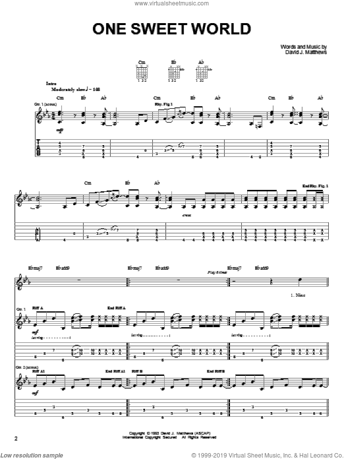 One Sweet World sheet music for guitar solo (chords) by Dave Matthews Band, easy guitar (chords)