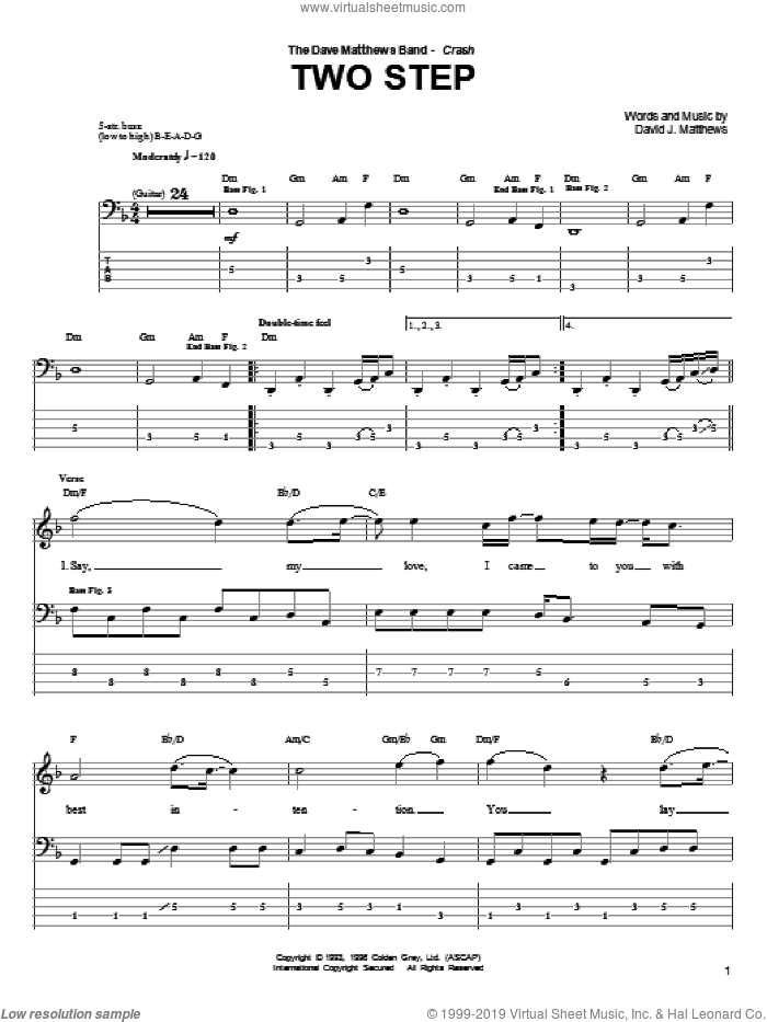 Two Step sheet music for bass (tablature) (bass guitar) by Dave Matthews Band, intermediate skill level