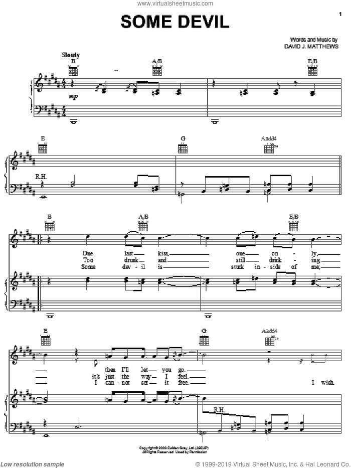Some Devil sheet music for voice, piano or guitar by Dave Matthews and Dave Matthews Band, intermediate skill level
