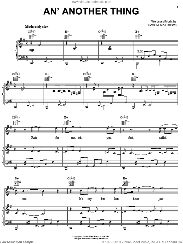 An' Another Thing sheet music for voice, piano or guitar by Dave Matthews and Dave Matthews Band, intermediate skill level