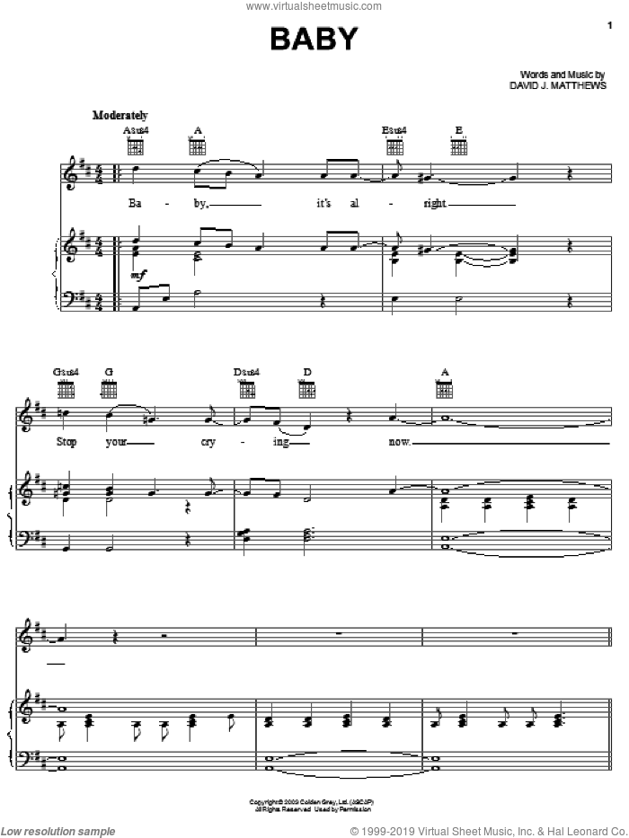 Baby sheet music for voice, piano or guitar by Dave Matthews and Dave Matthews Band, intermediate skill level