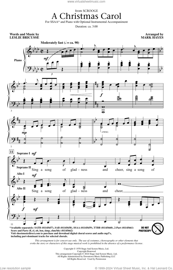 A Christmas Carol (from Scrooge) (arr. Mark Hayes) sheet music for choir (SSAA: soprano, alto) by Leslie Bricusse and Mark Hayes, intermediate skill level