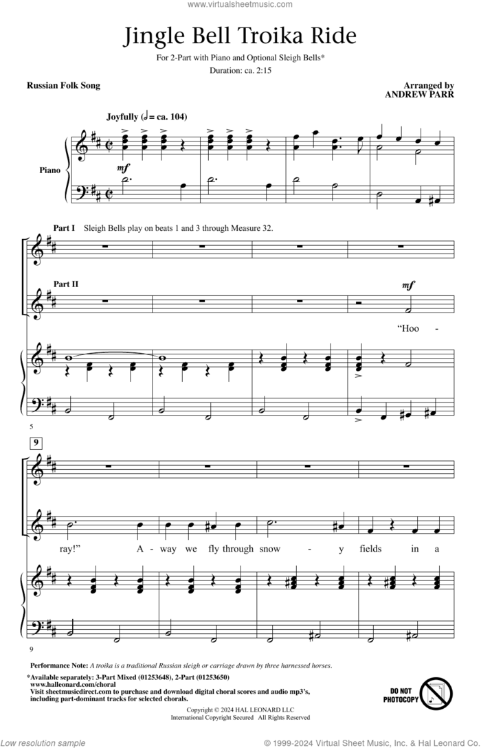 Jingle Bell Troika Ride sheet music for choir (2-Part) by Andrew Parr and Miscellaneous, intermediate duet