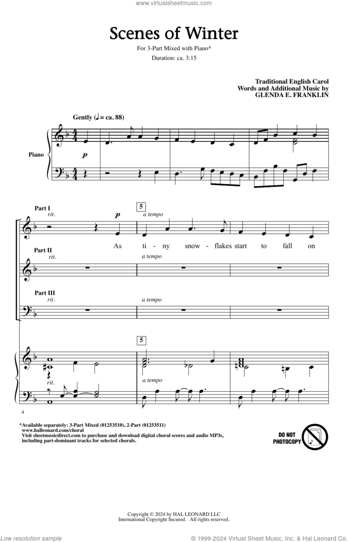 Scenes Of Winter sheet music for choir (3-Part Mixed) by Glenda E. Franklin and Miscellaneous, intermediate skill level