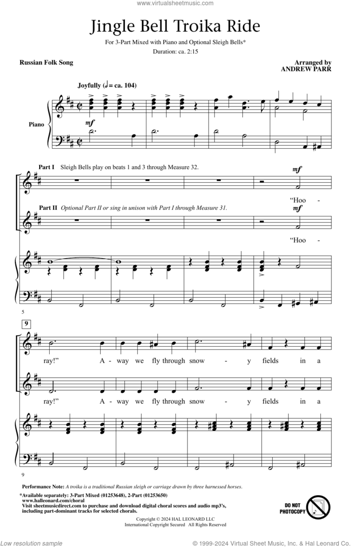 Jingle Bell Troika Ride sheet music for choir (3-Part Mixed) by Andrew Parr and Miscellaneous, intermediate skill level