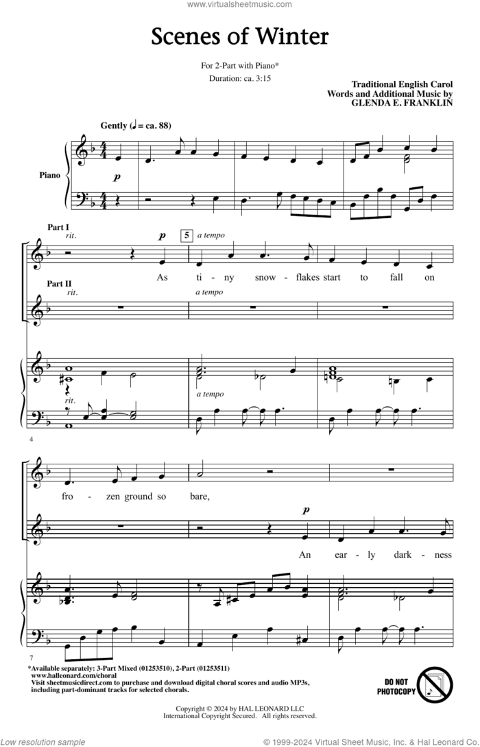 Scenes Of Winter sheet music for choir (2-Part) by Glenda E. Franklin and Miscellaneous, intermediate duet
