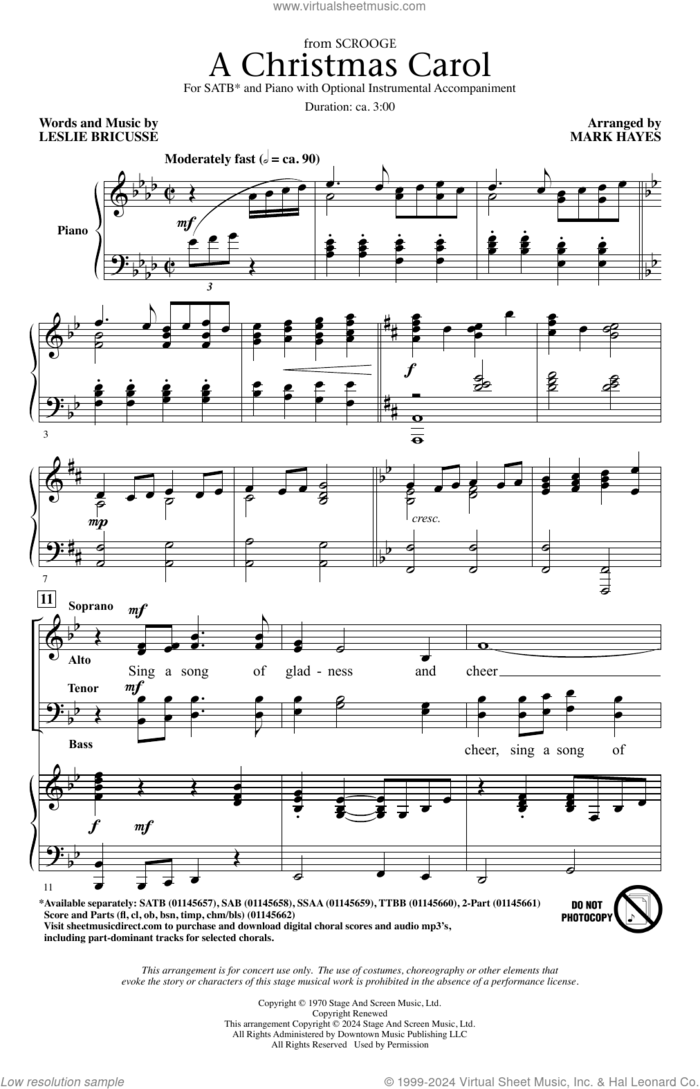 A Christmas Carol (from Scrooge) (arr. Mark Hayes) sheet music for choir (SATB: soprano, alto, tenor, bass) by Leslie Bricusse and Mark Hayes, intermediate skill level
