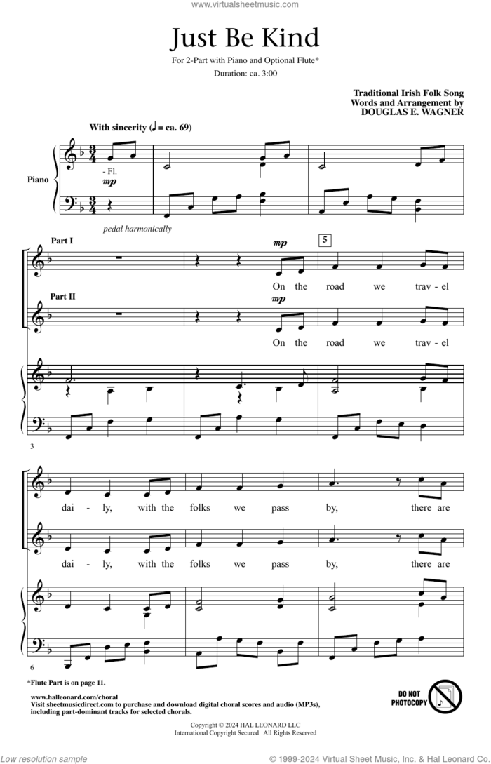Just Be Kind sheet music for choir (2-Part) by Douglas E. Wagner and Miscellaneous, intermediate duet