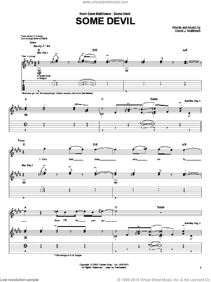 Some Devil sheet music for guitar (tablature) by Dave Matthews and Dave Matthews Band, intermediate skill level