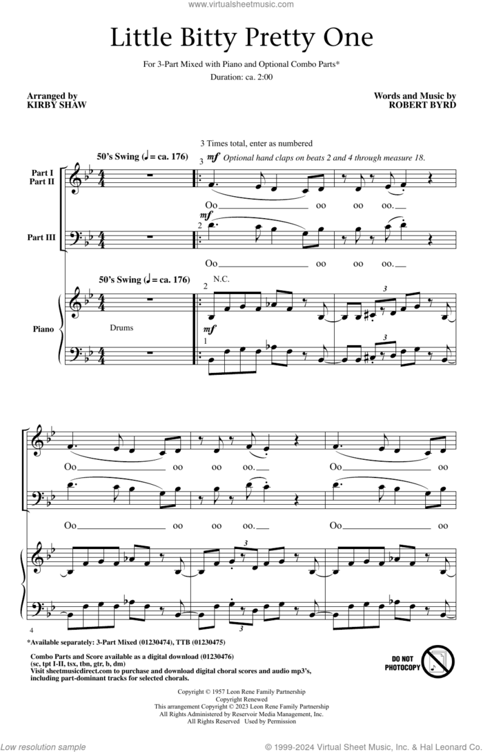 Little Bitty Pretty One (arr. Kirby Shaw) sheet music for choir (3-Part Mixed) by Bobby Day, Kirby Shaw and Robert Byrd, intermediate skill level