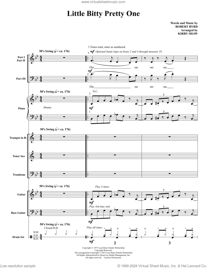 Little Bitty Pretty One (arr. Kirby Shaw) (COMPLETE) sheet music for orchestra/band (Instrumental Accompaniment) by Kirby Shaw, Bobby Day and Robert Byrd, intermediate skill level